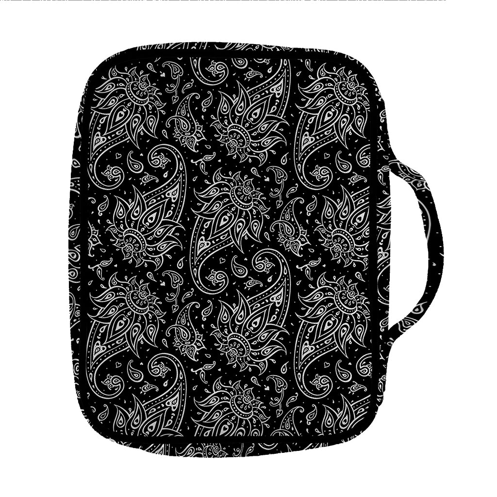 White And Black Paisley Pattern Print Front Pocket Bible Bag