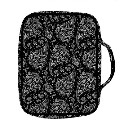 White And Black Paisley Pattern Print Front Pocket Bible Bag