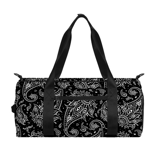 White And Black Paisley Pattern Print Gym Bag