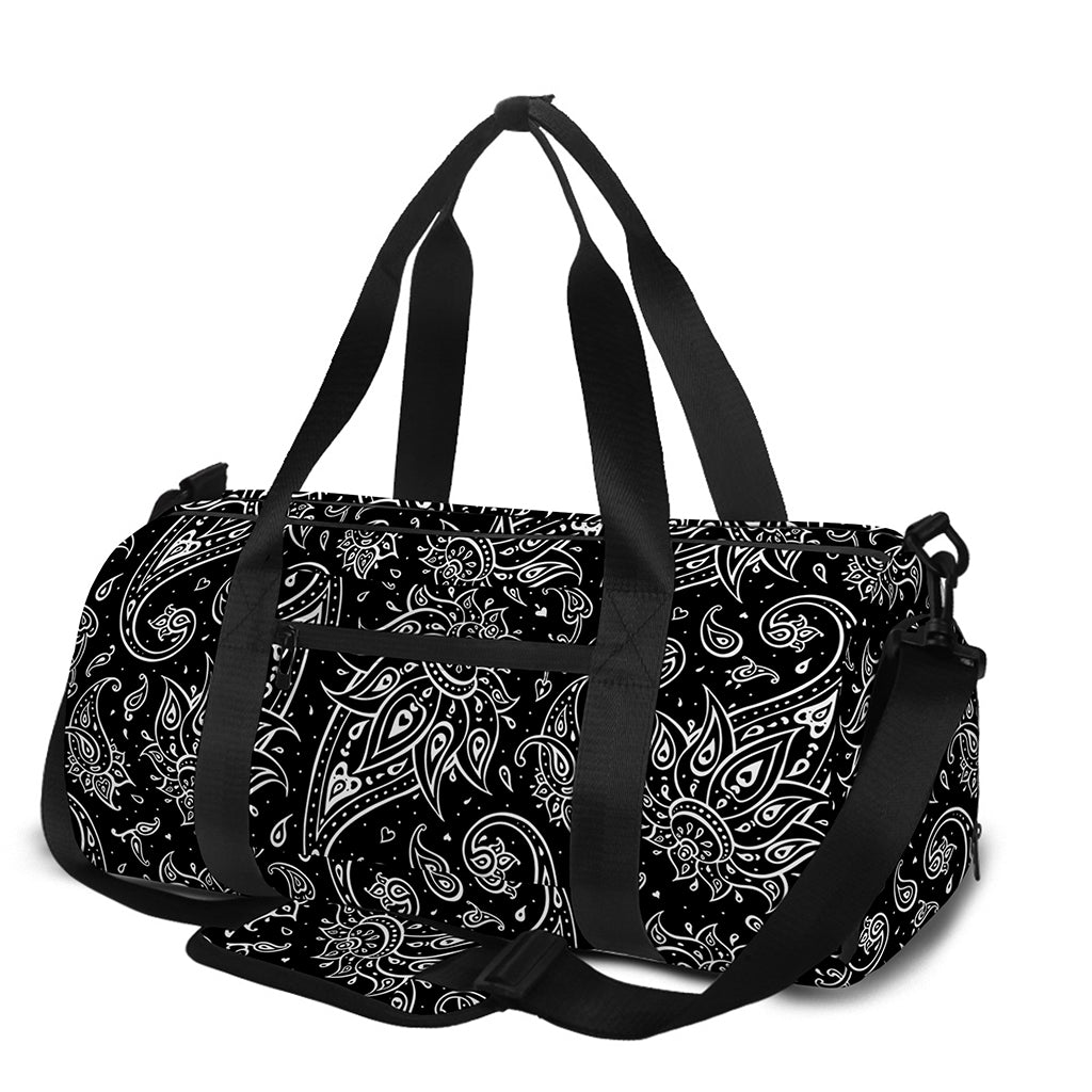 White And Black Paisley Pattern Print Gym Bag