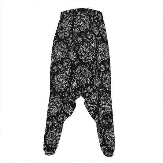 White And Black Paisley Pattern Print Hammer Pants