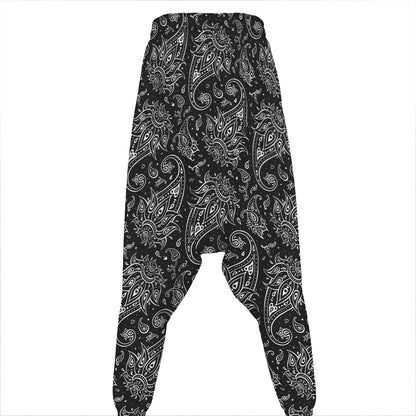 White And Black Paisley Pattern Print Hammer Pants