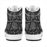 White And Black Paisley Pattern Print High Top Leather Sneakers