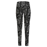 White And Black Paisley Pattern Print High-Waisted Pocket Leggings