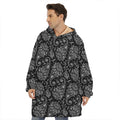 White And Black Paisley Pattern Print Hoodie Blanket