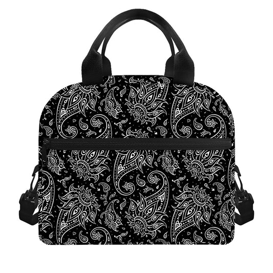 White And Black Paisley Pattern Print Insulated Lunch Bag