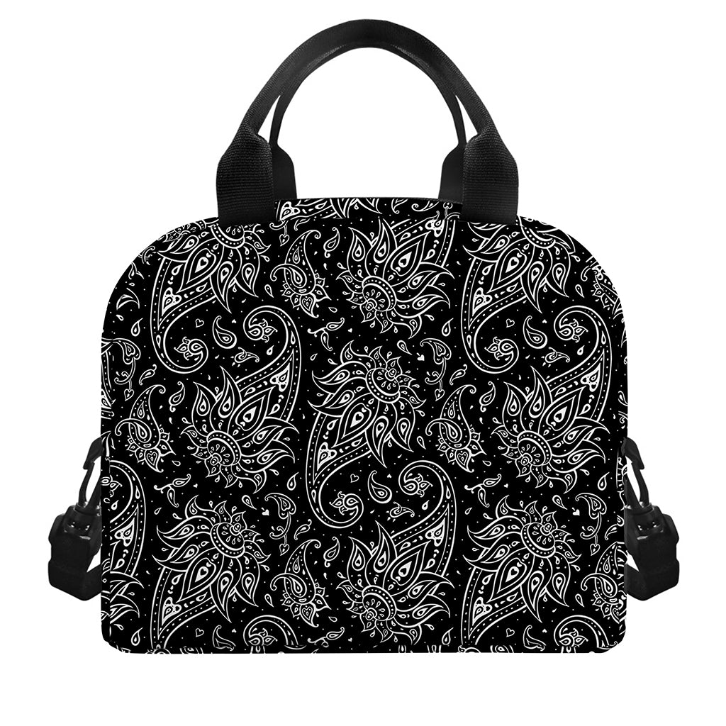 White And Black Paisley Pattern Print Insulated Lunch Bag