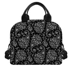 White And Black Paisley Pattern Print Insulated Lunch Bag