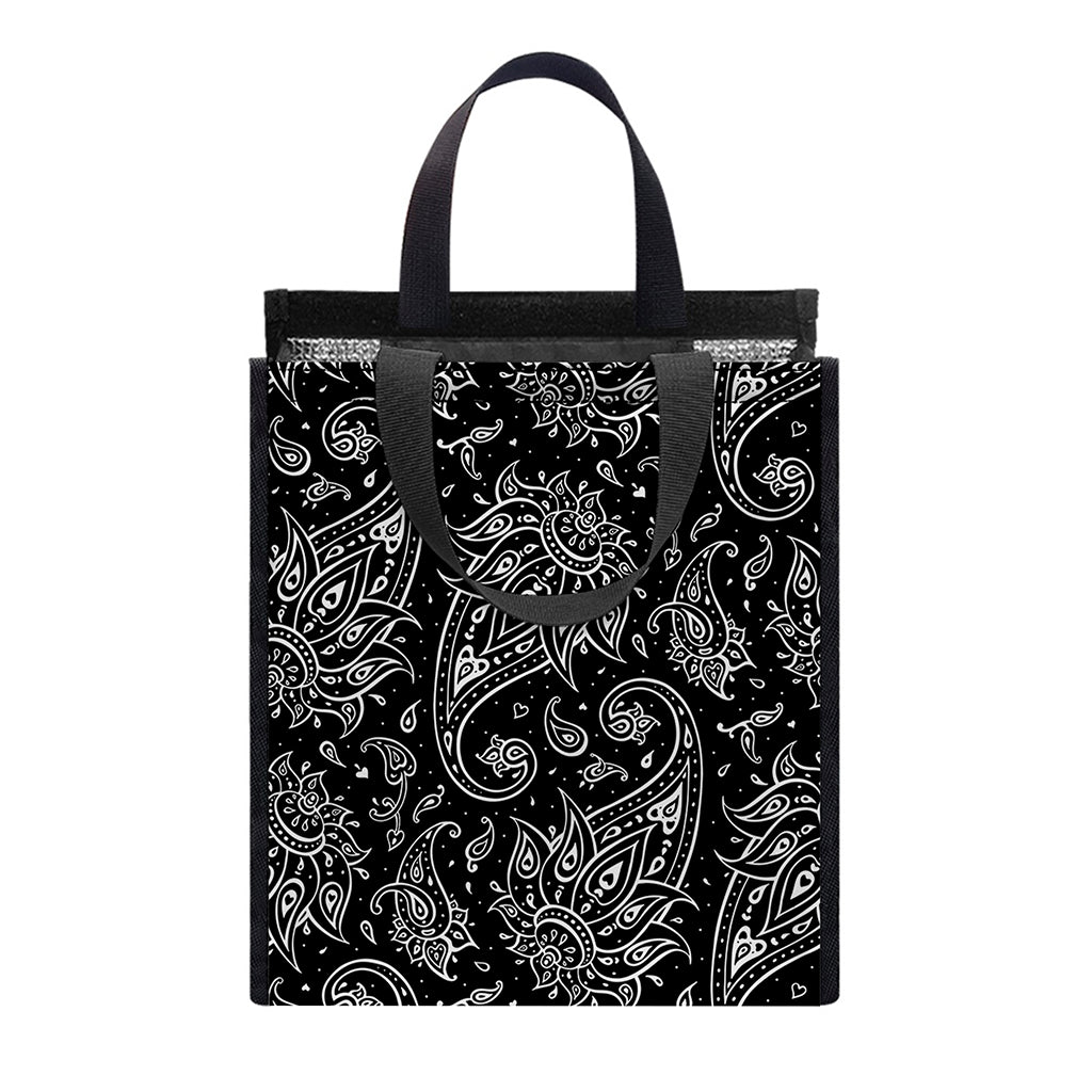 White And Black Paisley Pattern Print Insulated Lunch Tote