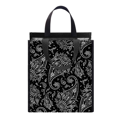 White And Black Paisley Pattern Print Insulated Lunch Tote