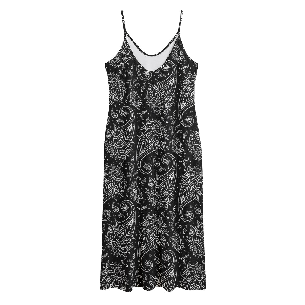 White And Black Paisley Pattern Print Jersey Midi Cami Dress