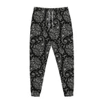 White And Black Paisley Pattern Print Jogger Pants