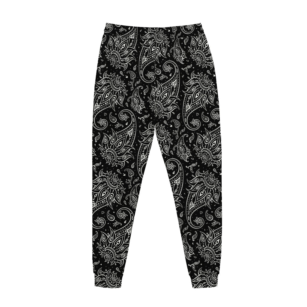 White And Black Paisley Pattern Print Jogger Pants