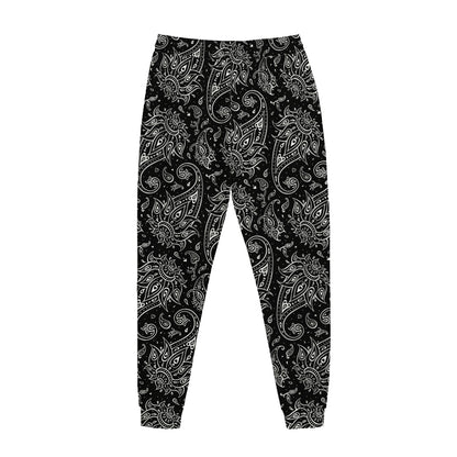 White And Black Paisley Pattern Print Jogger Pants