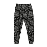 White And Black Paisley Pattern Print Jogger Pants