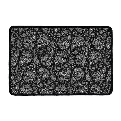 White And Black Paisley Pattern Print Kitchen Mat