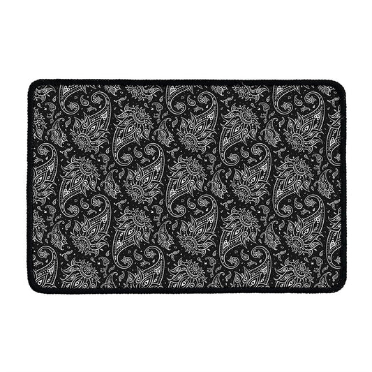 White And Black Paisley Pattern Print Kitchen Mat