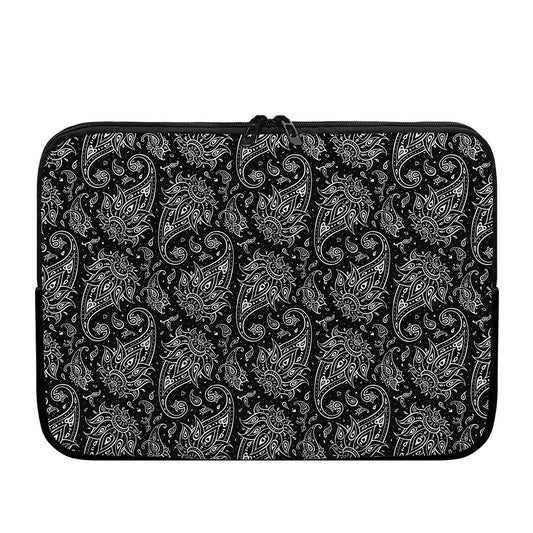 White And Black Paisley Pattern Print Laptop Sleeve