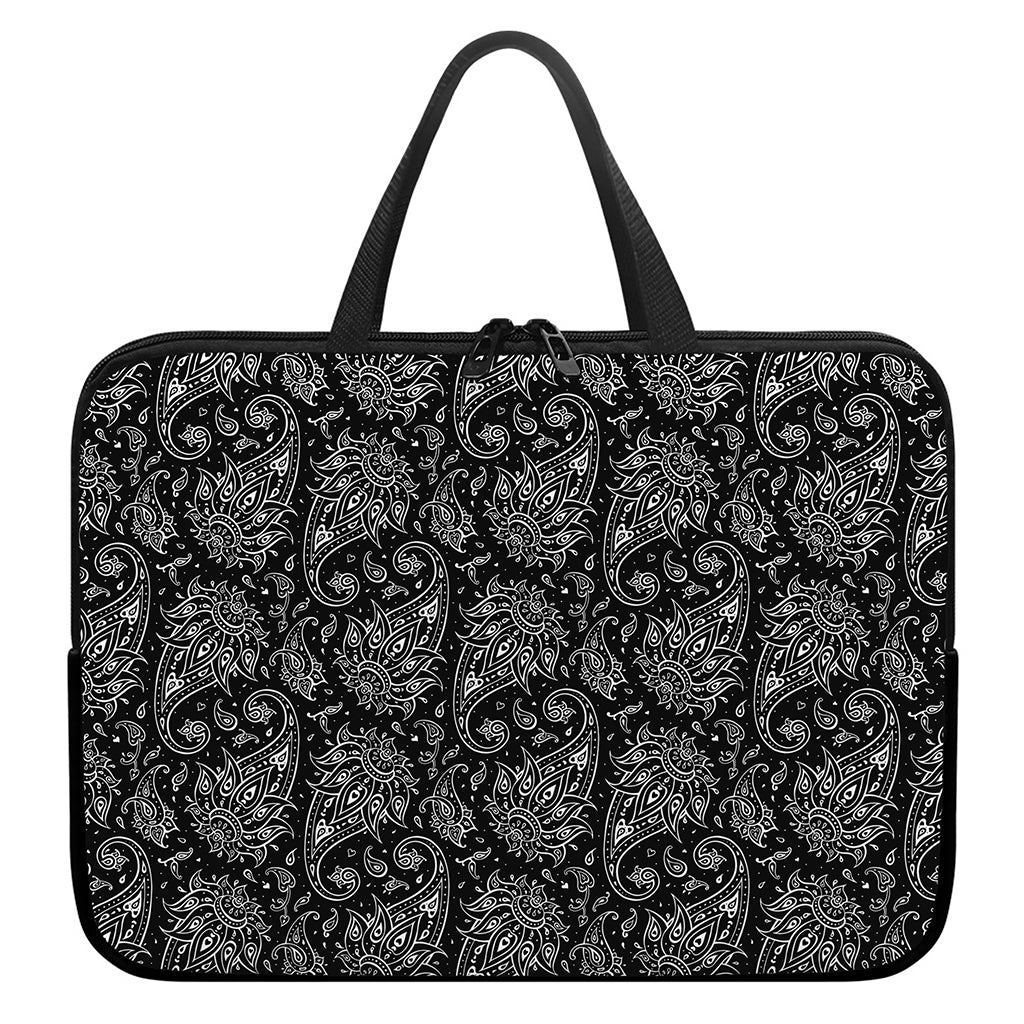 White And Black Paisley Pattern Print Laptop Sleeve With Handle