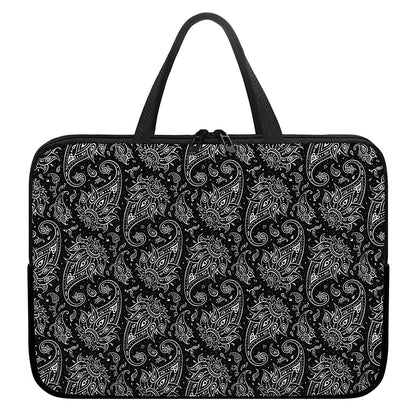 White And Black Paisley Pattern Print Laptop Sleeve With Handle