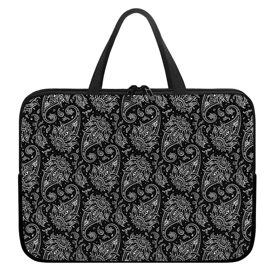 White And Black Paisley Pattern Print Laptop Sleeve With Handle