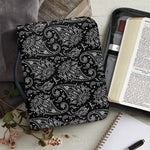 White And Black Paisley Pattern Print Leather Bible Cover