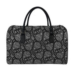 White And Black Paisley Pattern Print Leather Duffle Bag