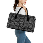 White And Black Paisley Pattern Print Leather Duffle Bag