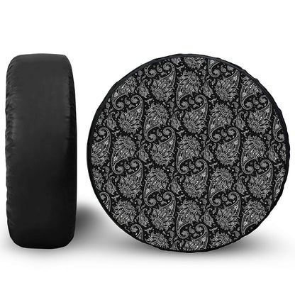 White And Black Paisley Pattern Print Leather Spare Tire Cover