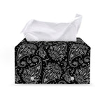 White And Black Paisley Pattern Print Leather Tissue Box Cover