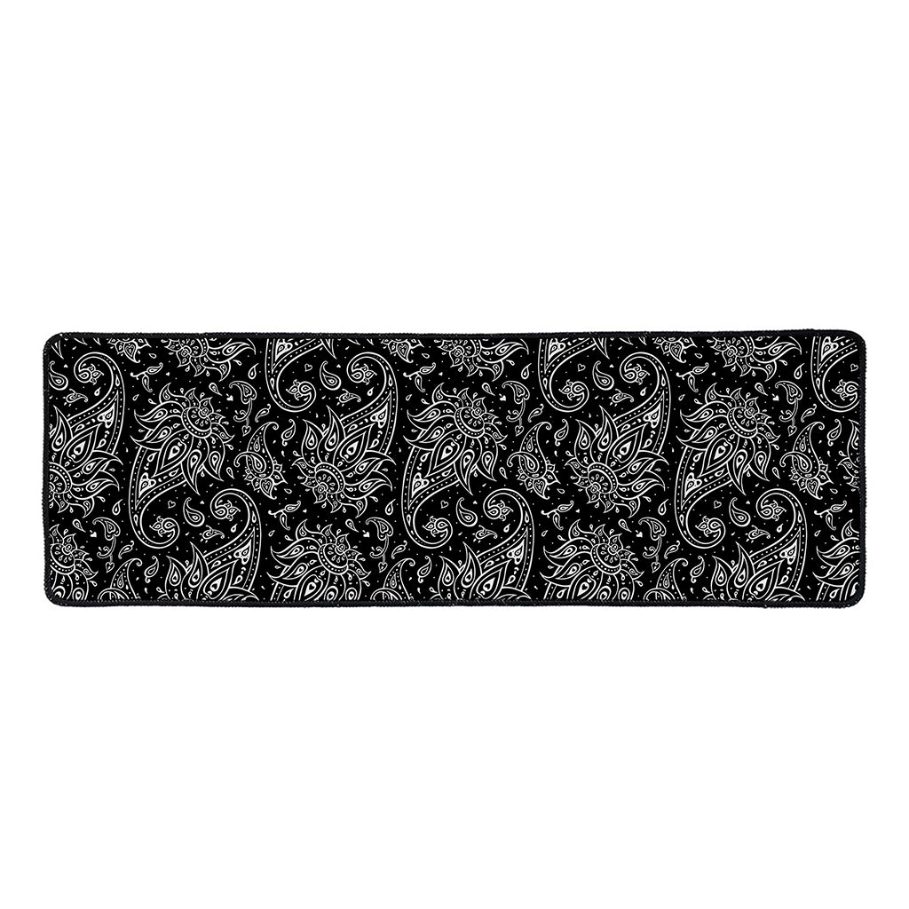 White And Black Paisley Pattern Print Long Kitchen Mat