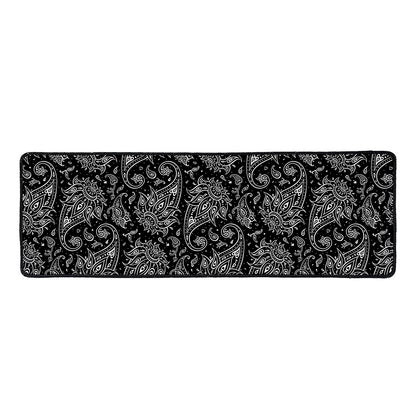 White And Black Paisley Pattern Print Long Kitchen Mat