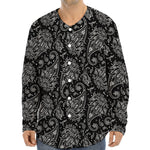 White And Black Paisley Pattern Print Long Sleeve Baseball Jersey