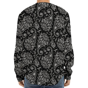 White And Black Paisley Pattern Print Long Sleeve Baseball Jersey