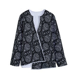 White And Black Paisley Pattern Print Long Sleeve Short Coat