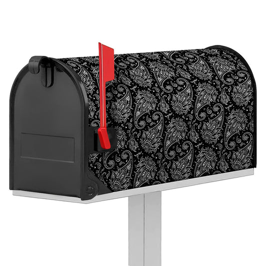 White And Black Paisley Pattern Print Mailbox Cover