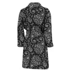 White And Black Paisley Pattern Print Men's Bathrobe