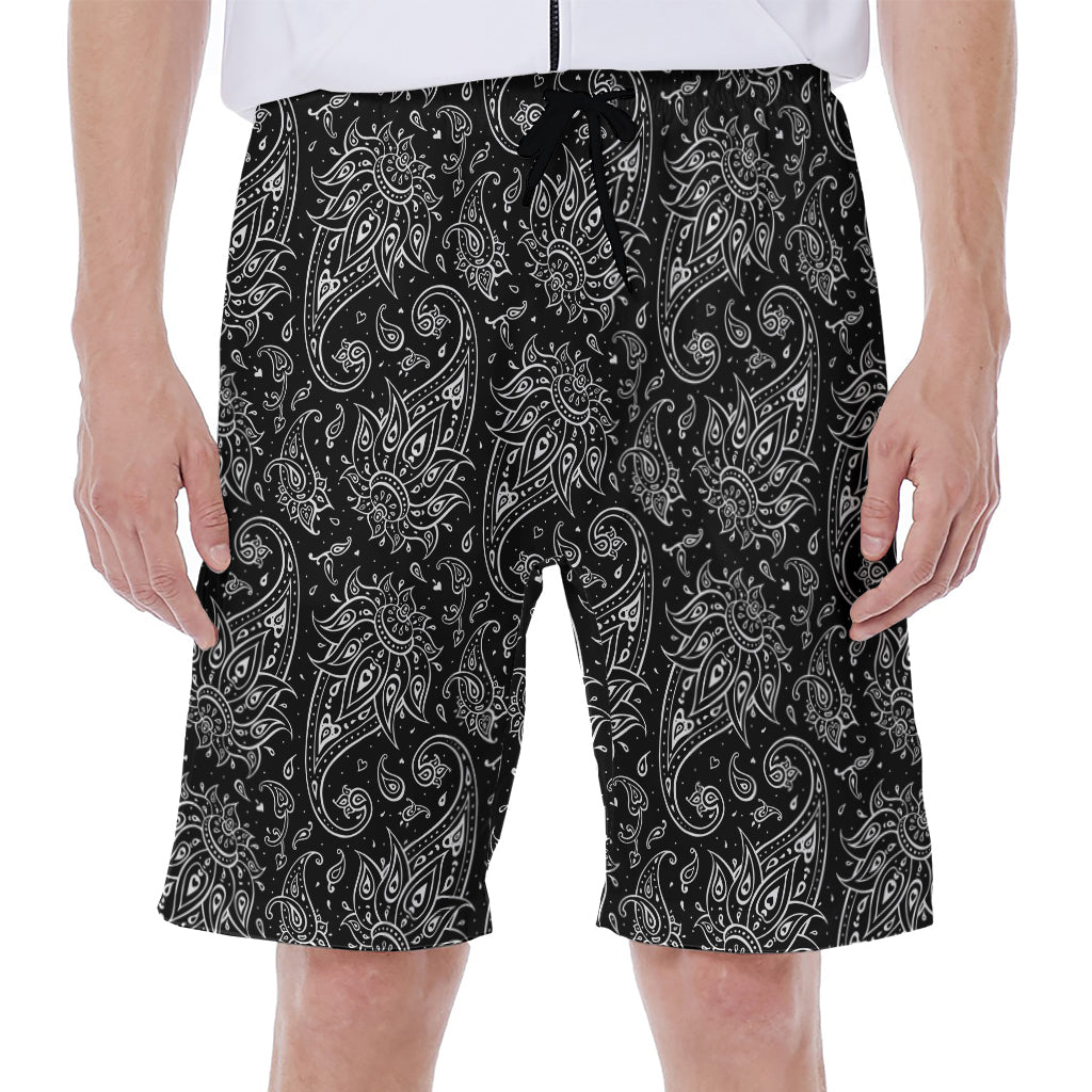 White And Black Paisley Pattern Print Men's Beach Shorts