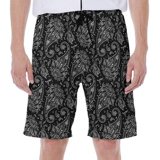 White And Black Paisley Pattern Print Men's Beach Shorts