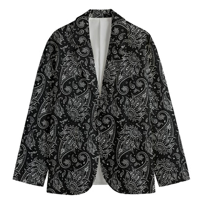White And Black Paisley Pattern Print Men's Blazer