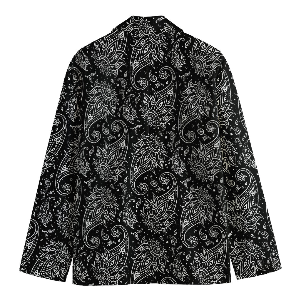 White And Black Paisley Pattern Print Men's Blazer