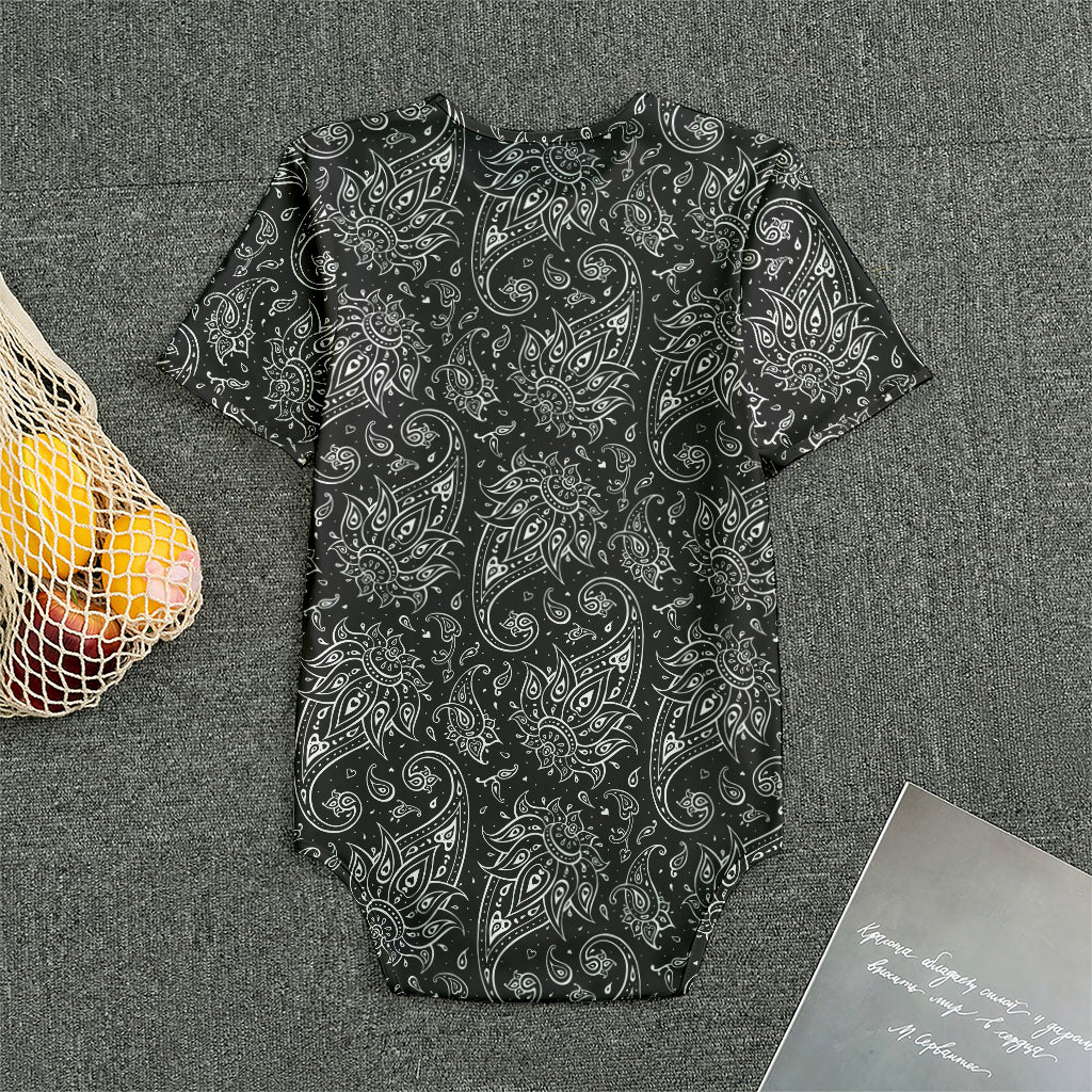 White And Black Paisley Pattern Print Men's Bodysuit