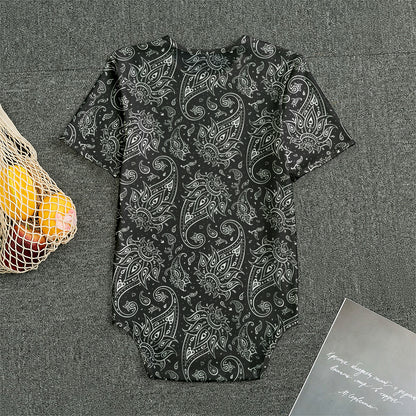 White And Black Paisley Pattern Print Men's Bodysuit