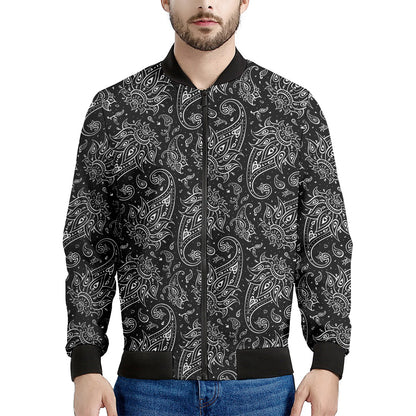 White And Black Paisley Pattern Print Men's Bomber Jacket
