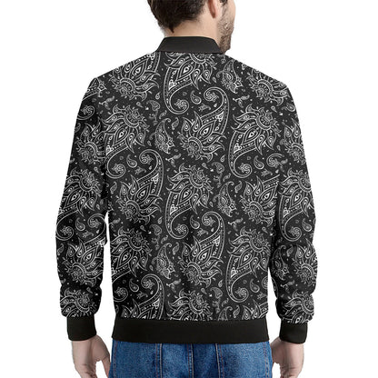 White And Black Paisley Pattern Print Men's Bomber Jacket