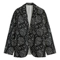 White And Black Paisley Pattern Print Men's Cotton Blazer