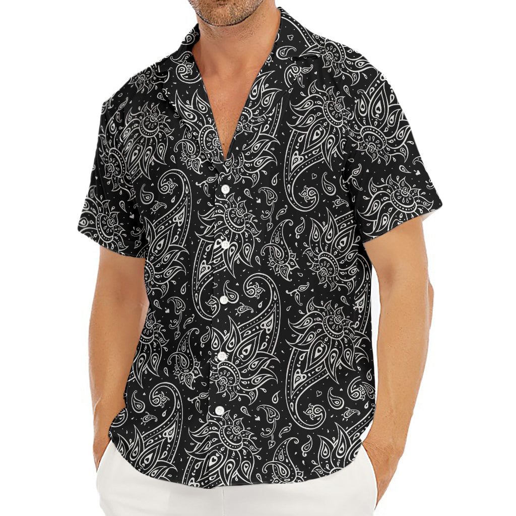 White And Black Paisley Pattern Print Men's Deep V-Neck Shirt