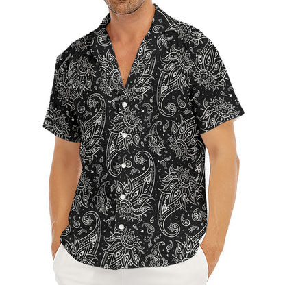 White And Black Paisley Pattern Print Men's Deep V-Neck Shirt