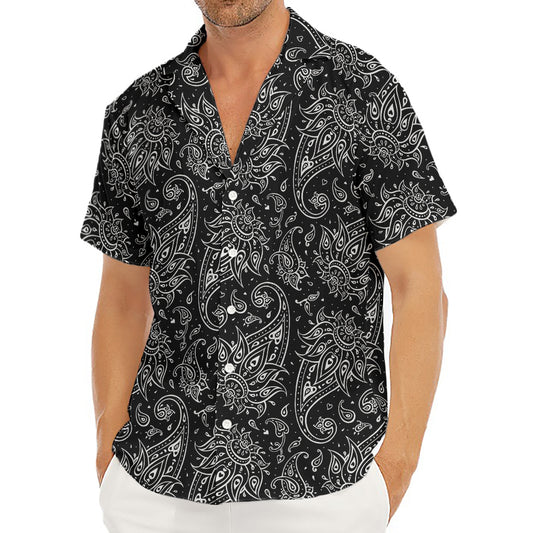 White And Black Paisley Pattern Print Men's Deep V-Neck Shirt