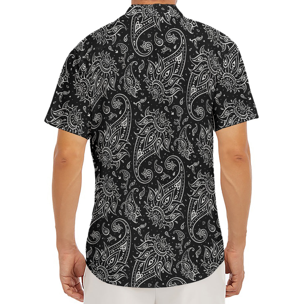 White And Black Paisley Pattern Print Men's Deep V-Neck Shirt
